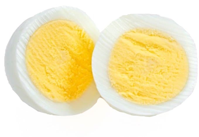 A cross-section of a hard-boiled egg