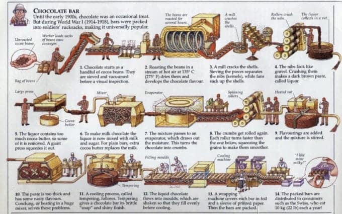 A diagram of how chocolate is made