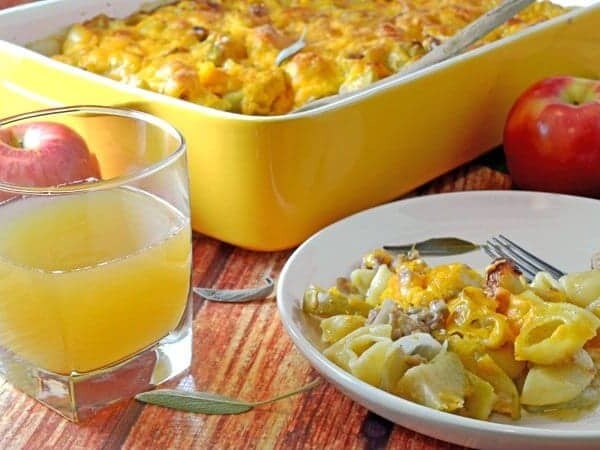 A baking dish of food and a plate of food