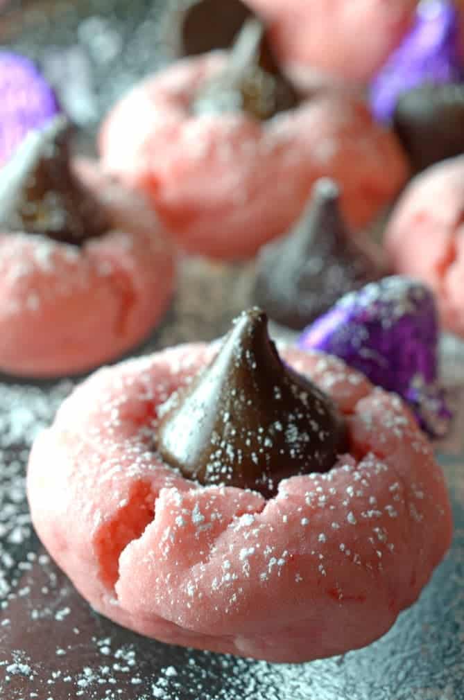 A close up of Cherry Kiss Cookies 