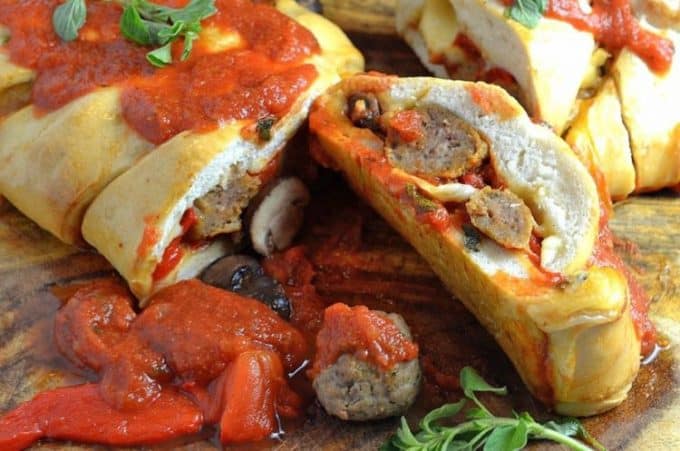 Pieces of meatball stromboli