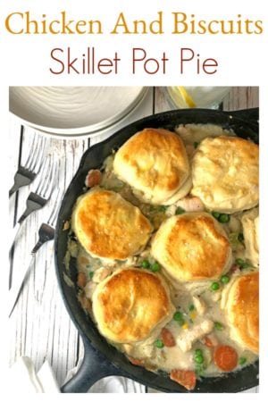 If you love skillet recipes, this chicken and bioscuits skillet pot pie is a must try! One skillet meals like this are easy to make and often very affordable. Make this easy skillet meal for about $10.00. Added bonus: It only take 35 minutes to make! See the full recipe and cooking video for this skillet dinner, on Platter Talk!