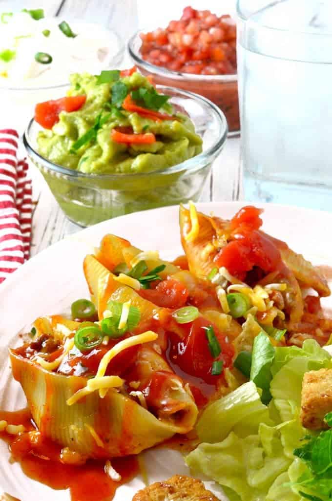 A plate of food and guacamole