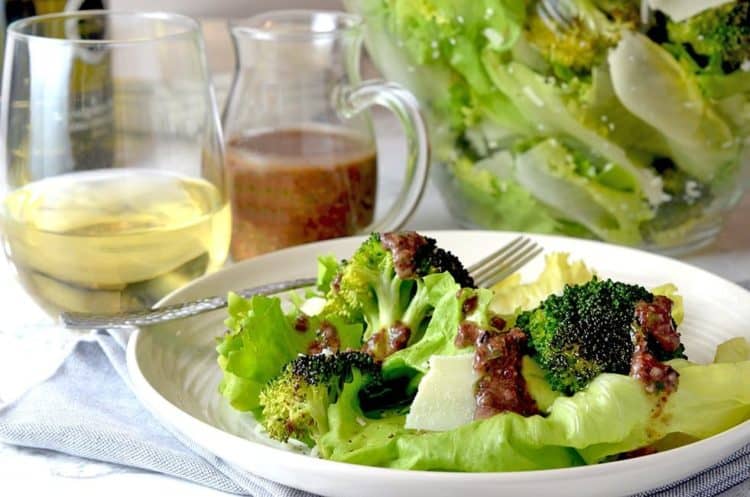 Escarole Salad Recipe made with Escarole, Roasted Broccoli with Tapenade Dressing
