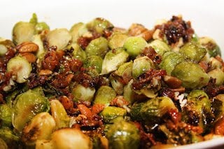 Brussels sprouts with maple glazed pecans, bacon