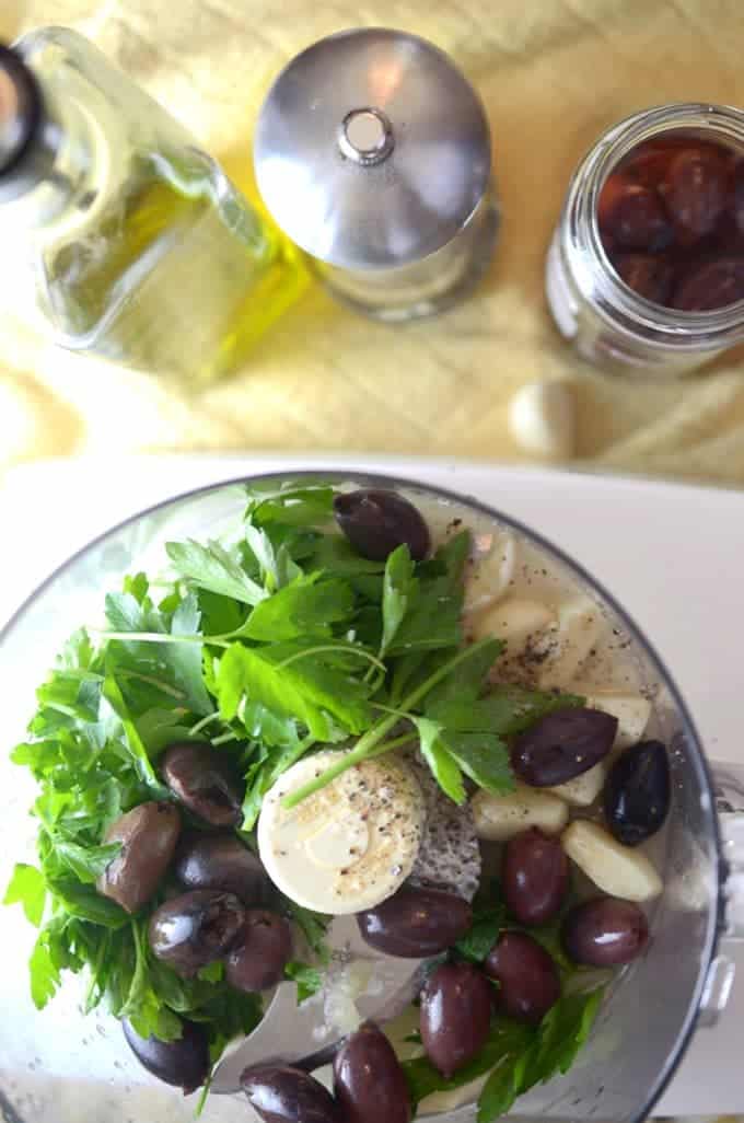Escarole Salad with Roasted Broccoli and Tapanade Dressing Platter Talk