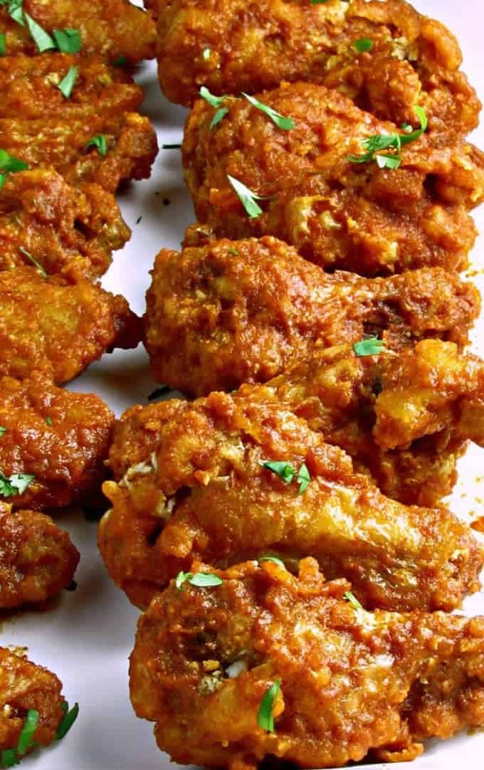 A close up Buffalo chicken wings