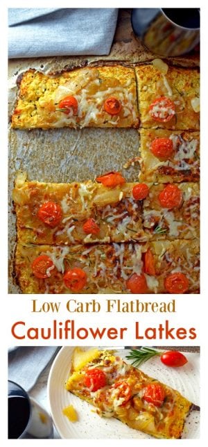 Cauliflower latkes are easily converted into a low carb flatbread on sheet pan 