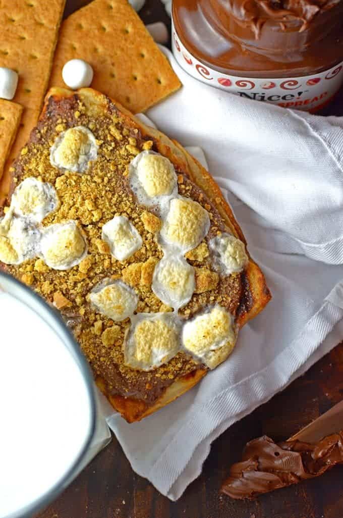 Dessert pizza resting on napkin