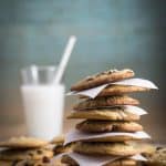 Tall stack of chocolate chip cookies