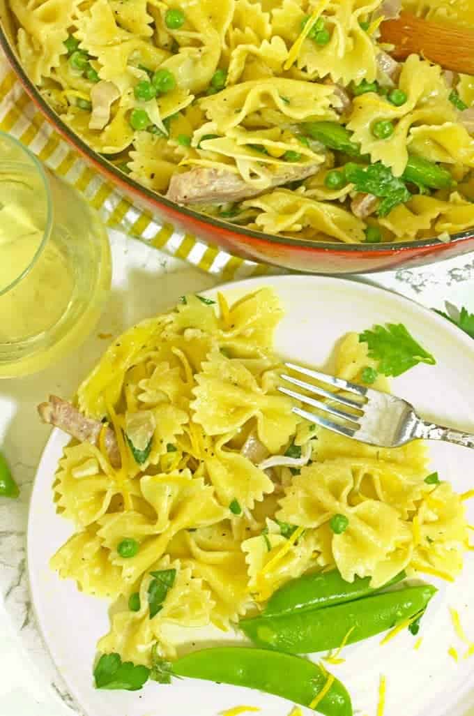 A plate of food, with Peas and Ham