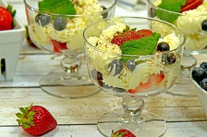 A plate of food on a table, with Mousse and Mascarpone