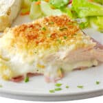 A serving chicken cordon bleu casserole