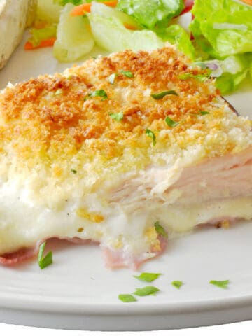 A serving chicken cordon bleu casserole