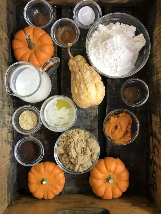 Ingredients for baked pumpkin donuts