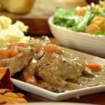 Platter of Savory Pork Chops with mashed potatoes Sq