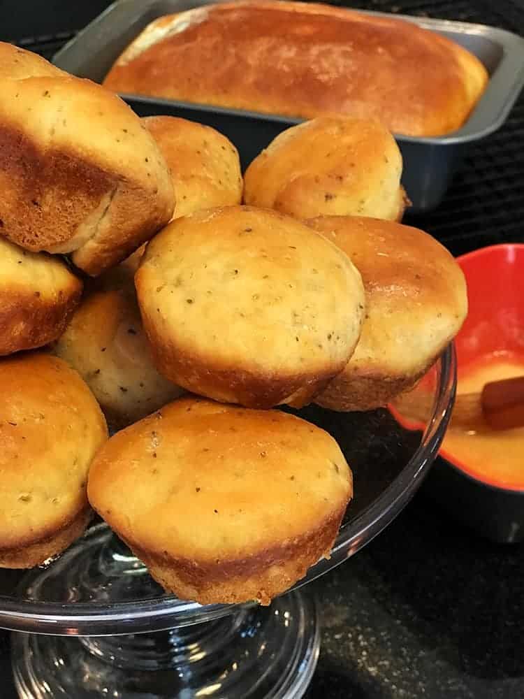 A bunch of dinner rolls.