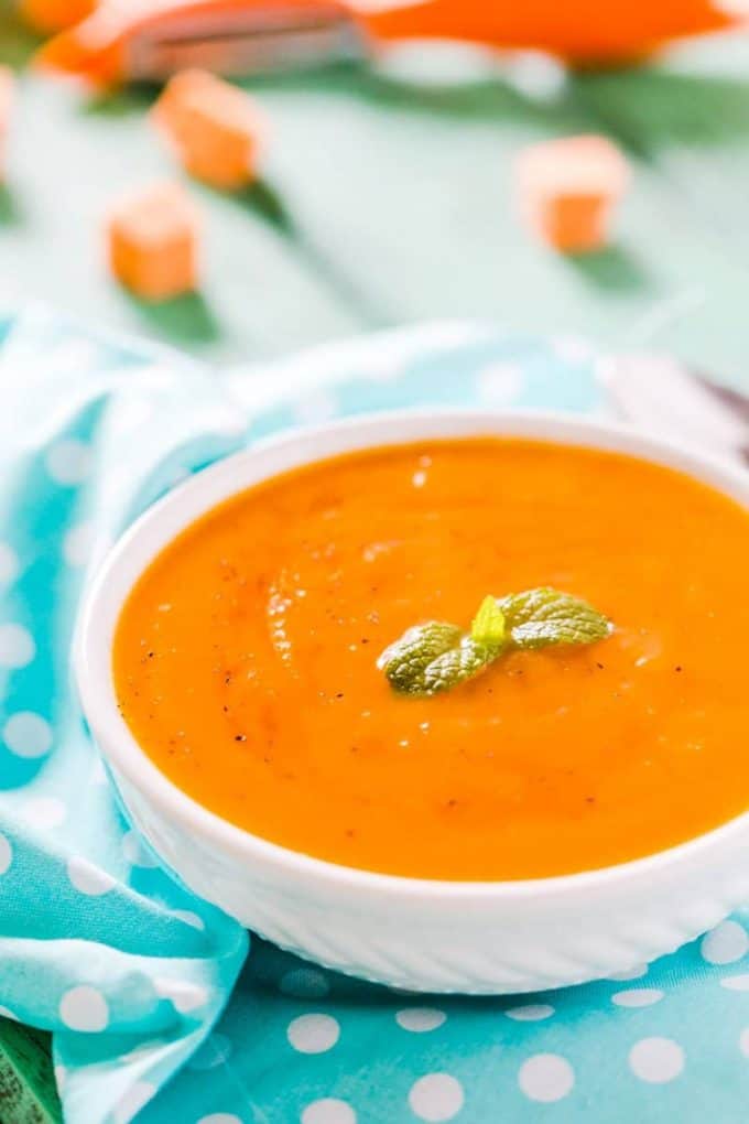 A bowl of soup, with Sweet potato