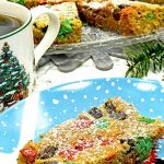 A cookie bar on a festive plate.