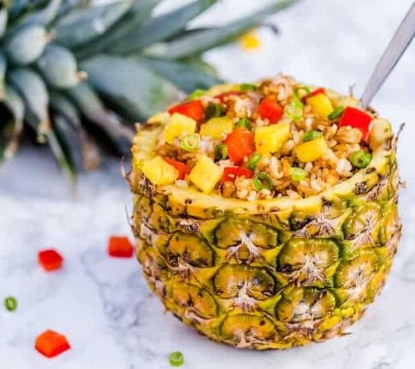 A pineapple stuffed with fried rice