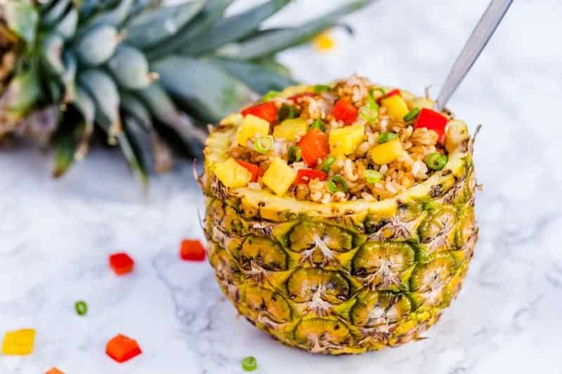 A pineapple stuffed with fried rice