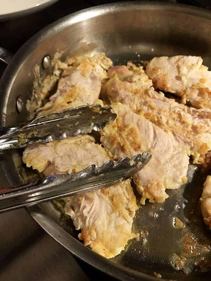 Brwoning chicken for healthy chicken francese