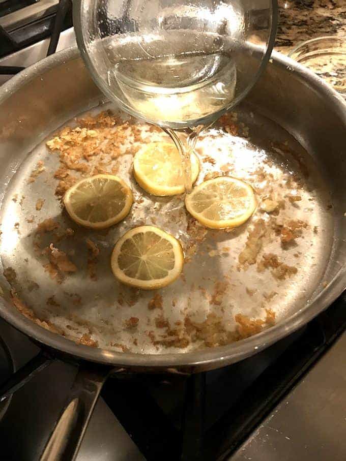 Deglazing the pan for making healthy chicken francese