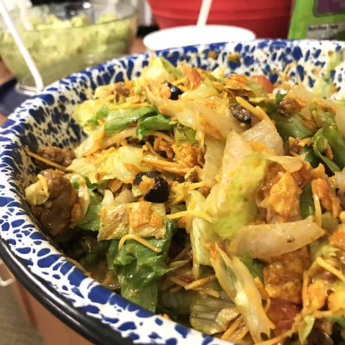 Taco salad with Doritos and western dressing