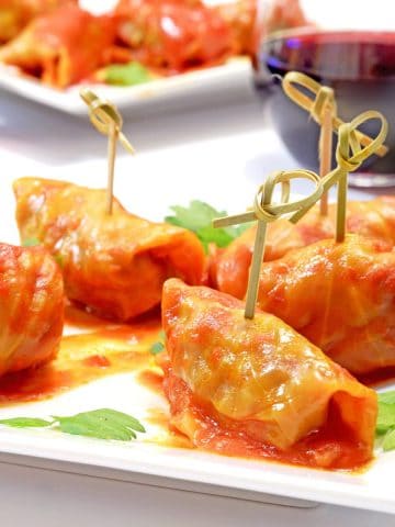 5 mini stuffed cabbage with cocktail picks for snack