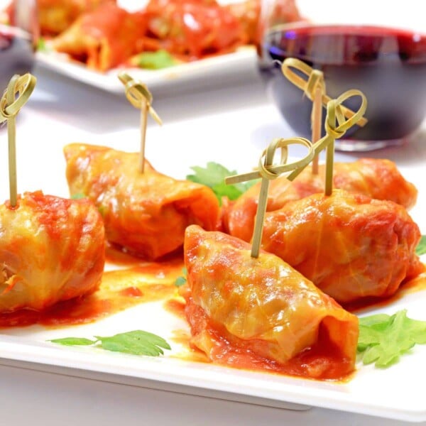 5 mini stuffed cabbage with cocktail picks for snack