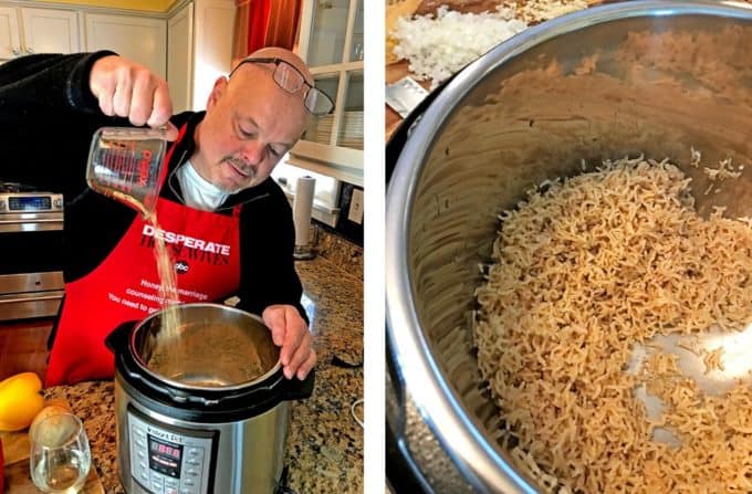 Man pouring rice into instant pot