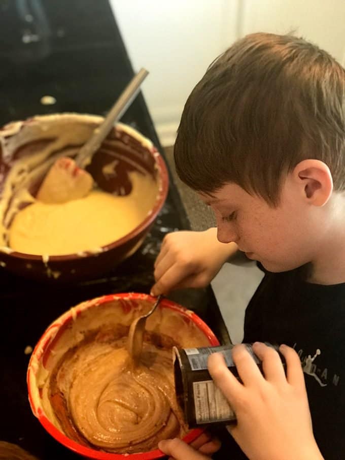 Add cocoa to half the batter when making a marble cake.