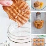 Dunking a peanut butter cookie into a glass of milk.