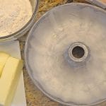 Greased and floured bundt cake pan.