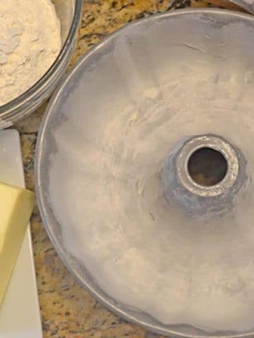 Greased and floured bundt cake pan.