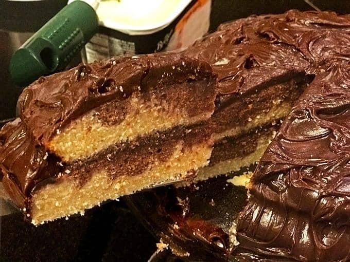 A close up of a chocolate cake