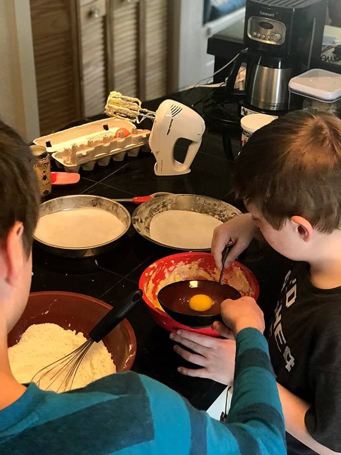 Add eggs one at a time when making a marble cake from scratch.