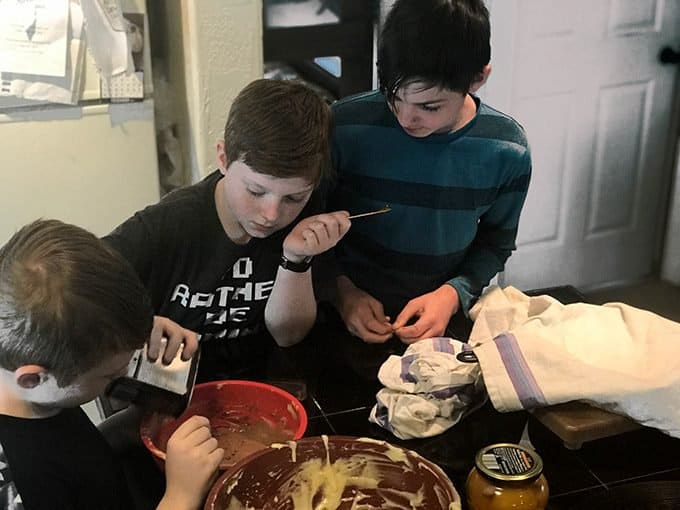 Boy making a cake