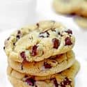 Chocolate chip cookies stacked on plate