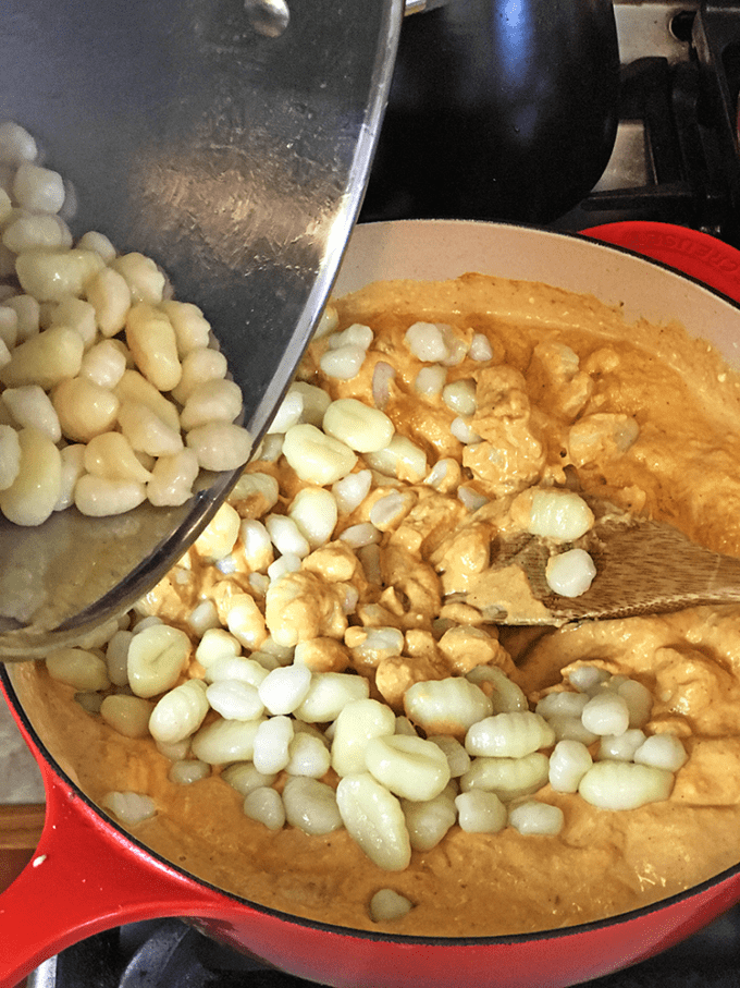 Making a savory pumkin gnocchi recipe on Platter Talk food blog.