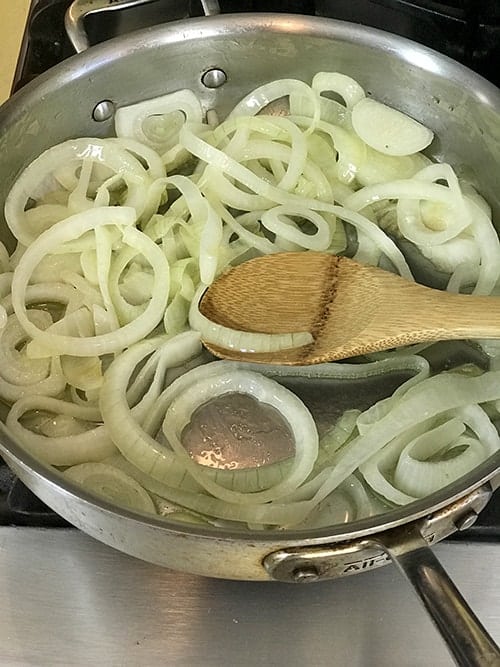 Cut a sweet onion abut 1/8" thick to make caramelized onions.