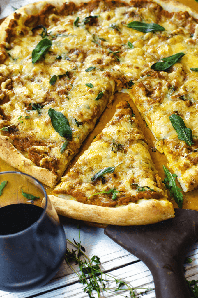Pumpkin pizza from Platter Talk is a savory gourmet treat that's perfect for holiday parties.