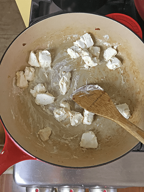 To make this gnocchi sauce, melt the crteam cheese in a large skillet.