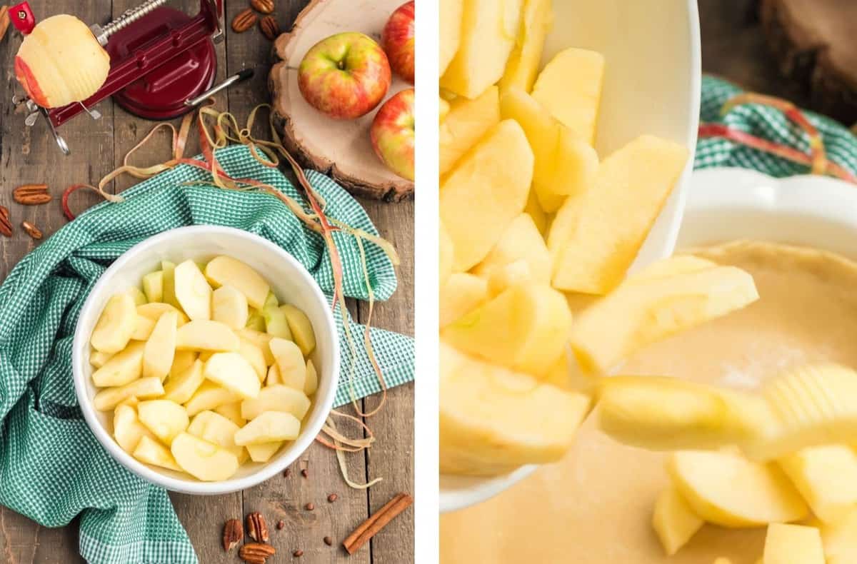 Peeling and slicing apples to make apple pie