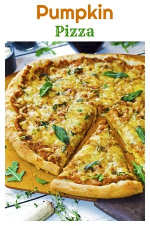 Pumpkin Pizza from Platter Talk is a new scratch pizza idea featuring an easy pizza sauce made of pumpkin, caramelized onion and a blend of savory herbs and cheeses. #PumpkinWeek #ad