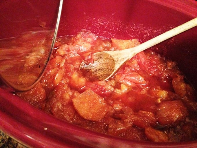 Slow cooked apples in a crock pot.