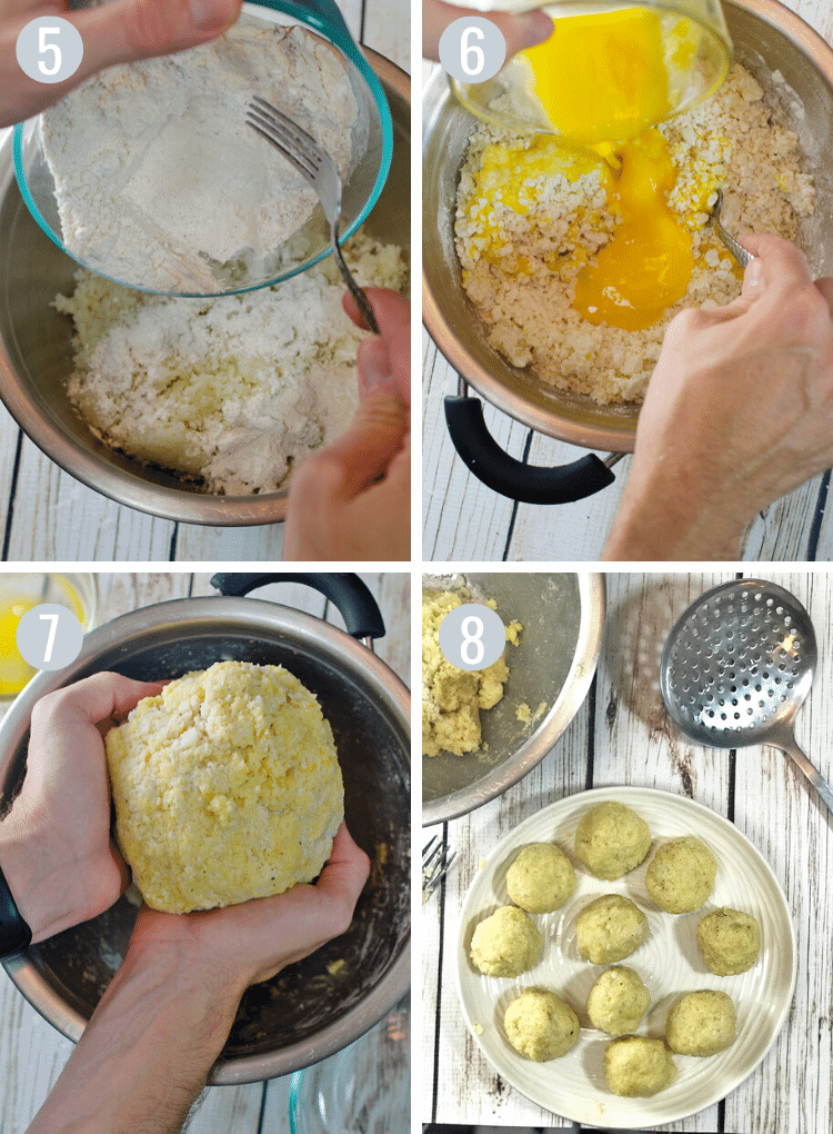 Ingredients for making homemade potato dumplings.