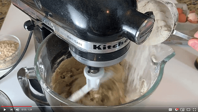A stand mixer making cookie dough