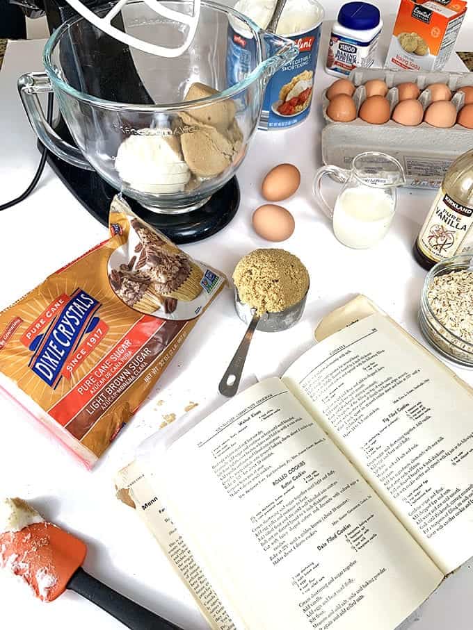 A cookbook with a bunch of cookie ingredients