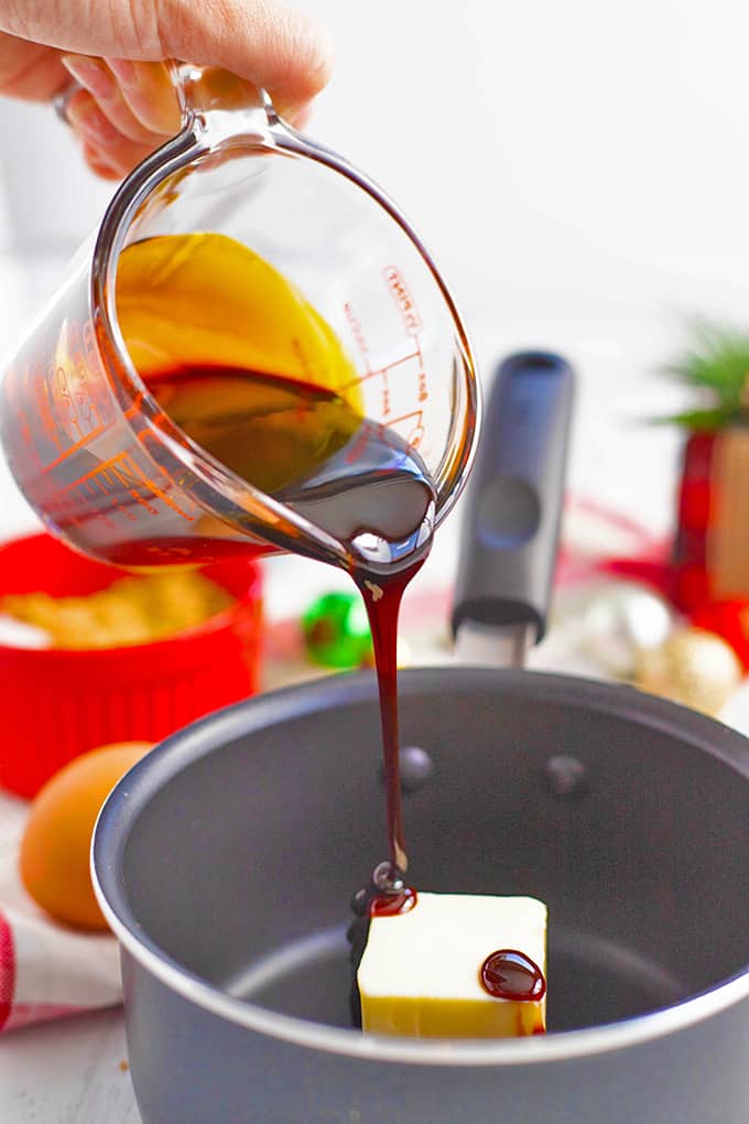 Pouring ingredients into a pan